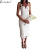 x201711 Gamiss sommar vit svart spets klänning design sexig v nacke spaghetti rem bodycon midi klänningar spets ihålig ut vestidos de festa