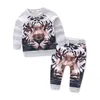 Moda Conjuntos de Roupas de Bebê Outono Inverno Criança Crianças Meninos Outfits Tigre Completo Impresso Sweater Pullover Tops + Calças 2 Conjuntos Outfits Para 0-24 M