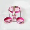 Newest Female Chastity Device BDSM suit Male T-type Chastity Belt+Thigh Cuffs +butt plug+Virgina sex toys J1152