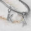 Buchstabe K baumelnd mit klarem CZ 011, 100 % 925er Sterlingsilber-Perlen, passend für Pandora-Charm-Armbänder, authentischer DIY-Modeschmuck