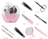 9PC / SET Professionell Nail Cuticle Manicure Tool Kit Manicure Grooming Set Kit i plast Apple Case 3 Färger Bröllop Favoriter