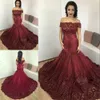 Oriente Médio Vestido de Noite Sparkly Glamorous Fora Do Ombro Lace Applique Evening Vestidos de Baile Vestido Lindo Sereia Red Carpet Dress