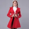 Wholesale-Women's Ruffle Falbala Warm Wool Blend Long Coat Jacket Outwear Overcoat Parkas