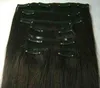 7A 16 "-24" 10 pcs 180 g / set 100% grampos de extensões de cabelo humano em / em # 1B Natural preto