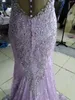 High Quality Beaded Evening Dresses Luxury Lavender Lace Mermaid Evening Gowns Sheer Jewel Neck Beads Sequin Crystals Embroidery Prom Dress