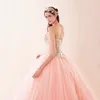 Vacker rosa bollklänning quinceanera klänningar älskling applikationer pärlor ruched tyll debutante maskerad söt 16 prom klänning5938208