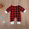 Christmas Baby Clothes Autumn Winter Toddler Infant Baby Boys Girls Long Sleeve Romper Red Plaid Deer Antler Printed Jumpsuit Kids Outfits