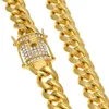 316L Stainless Steel Chain 18K Gold Electroplate Casting Clasp & Diamond Curb Cuban Link Necklace Men Chains Jewelry 24" 30" 14mm