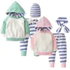 3PCS Neonato Ragazzi Ragazze Vestiti Manica lunga Pullover con cappuccio Top Pantaloni a righe Cappello / Fascia per neonato Abbigliamento per neonato Set Abiti per bambini