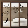 Cat Chasing the birds under the tree wall decal sticker Black Bird on the Tree Branch Wall Art Mural Poster Window Glass Wall Deco2841401