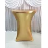 10 pièces livraison gratuite 80 cm Dia * 110 cm de haut doré métallique bronzant élastique Spandex Strech Cocktail Table couverture tissu