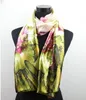 1pcs Pink Flower Hunter Leaves Scarves Women's Fashion Satin Oil Painting Long Wrap Shawl Beach Silk Scarf 160X50cm