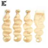 Meilleures ventes # 613 Bundle de cheveux humains blonds Fermeture à lacet 8A Vison Cheveux brésiliens 3 Bundles Body Wave avec dentelle Cloaure Bundles avec fermeture