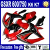 Zestaw do obróbki motocykli + SEAT Cowl dla GSXR 600/750 2006 2007 Suzuki GSX-R600 GSX-R750 06 07 K6 Czerwone czarne wróżki zestawy FS91