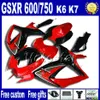 오토바이 페어링 키트 + GSXR 600/750 2006 용 시트 카울 2006 SUZUKI GSX-R600 GSX-R750 06 07 K6 레드 블랙 페어링 세트 FS91