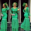 Aso Ebi Green Prom Dresses Lace Long Sleeves Mermaid Evening Gowns Saudi Arabic Floor Length Women Formal Party Dress Women Vestidos