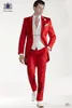 Custom Design Red Tailcoat Groom Tuxedos Peaked Lapel Bästa Mäns Bröllopsklänning Prom Holiday Suit Custom Made (Jacka + Byxor + Tie + Vest) 830
