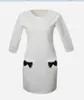 Wholesale-winterカジュアルミニドレス女性ポケットボウドレスストレートドレストリークォータースリーブソリッドドレスプラスサイズ送料無料