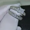 Luxury Size 5678910 Jewelry 10kt white gold filled Topaz Princess cut simulated Diamond Wedding Ring set gift with box67098884391483