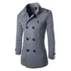 Fall-New Höst 2016 Mens Woolen Coat Double-breasted Stand Collar Overroats för Men Fashion Casual Grey Trench Coats 2 Färger