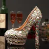 AB Crystal High Heels Bridal Bröllopsklänning Skor Rhinestone Round Toe Stiletto Heel Lady Skor Kvinna Party Dacing Dress Shoes