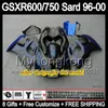 8Gifts для SUZUKI GSX R600 R750 серебристо-черный SRAD 96 97 98 99 00 GSXR 600 750 #173 1996 1997 1998 1999 2000 серебристо-черный обтекатель GSXR600