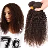 Estensione dei capelli Brwon ricci crespi afro per capelli vergini peruviani afroamericani # 4 castagne capelli umani castani 3 pacchi ricci crespi