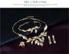 Nieuwe vrouwen 18K vergulde kristallen bladeren ketting ring armband oorbellen bruiloft mode-sieraden set