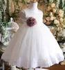 2017 weiße Schleife Blumenmädchenkleider Prinzessin Mädchen Festzug Kinder Tüll bodenlangen Kommunion Hochzeitskleid