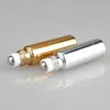 Nuovo design oro argento 5 ml roll on bottiglia di vetro con fiale di vetro a rullo riutilizzabili con sfera in metallo per oli essenziali di profumo