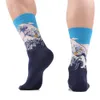 Vente en gros - SANZETTI 5 paire / lot Chaussettes drôles pour hommes Peinture Mona Lisa Gogh Hokkaido Chaussettes heureuses Chaussettes en coton peigné