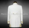 Real Picture White Groom Tuxedos Stand Collar Groomsmen Mens Bröllop Tuxedos Prom Passar (Jacka + Byxor + Vest) Nr: 1512