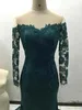 Ciemnozielona koronkowa aplikacja Długie rękawy Suknie wieczorowe Suknie wieczorowe 2016 Sheer Off ramię Slim Sukienki na studniówkę Formalne suknie wieczorowe 6242829