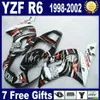 GRATIS VERZENDING VALINGEN SET VOOR YAMAHA YZF-R6 1998-2002 YZF 600 YZFR 6 98 99 00 01 02 BLAUWE WHITE FUNLING BODY KITS VB95