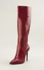 Röda knä höga stövlar för kvinnor sida zip äkta läder stilett häl 12cm pekade tår vinter stövlar klänning skor nattklubb damskor