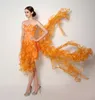 2015 Designer High Low Prom -jurken op voorraad goedkope Seetheart Crystal Fish Benende ruches oranje organza feestjurken sexy verband dr6693875