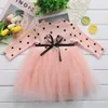 Cute Kids Clothing Baby Girl Clothes Knitted Girls Dresses White Black Pink 3 Colors Princess Long Sleeve Dot Lace Tutu Dress Girls Clothing