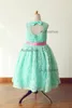 Mint Blue Lace Rosette Keyhole Flower Girl Dress/Communion/Baptism/Junior Bridesmaid Dress/Baby Girl Dress/Blush Pink Sash/Bow