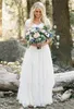 2019 Billiga västra landet Bohemiska bröllopsklänningar Lace Modest V Neck Half ärm långa brudklänningar plus storlek Garden Forest5940166