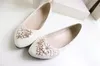 Ivory Flower Wedding Shoes Lace Handmade 2015 Bridal Shoes Cheap Custom Made Heel Height Flat Women Shoes for Wedding Bridesmaid Shoes