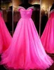 Gorgeous Fushia Crystals Beaded Prom Dresses 2016 Sexy Off Shoulder Backless Arabic Evening Gowns Tulle Ball Gown Formal Party Dresses