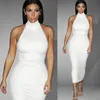 2016 Hot New White Kim Kardashian Evening Celebrity Dress I Store Real Image High Neck Ärmlös Prom Klänning Tea Längd Elegant Party Gown