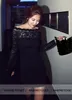 Черные окуларные кружевные коктейльные платья лодка лодка с длинными рукавами вечерние ношение мини -оболочка выпускной вечеринки 20194145688