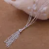 Free Shipping with tracking number Best Most Hot sell Women's Delicate Gift Jewelry 925 Silver 3 chain tassels Necklace