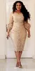 2021 African Champagne Madre dei vestiti Gioiello Neck Collo Applique Illusione 3/4 manica manica lunga abiti da sera Plus Size Mermaid Prom Dress