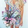 Partihandel-Boho inspirerad 2017 Sommarklänningar Blommig Lovebird Print V-Neck Mini Casual Dress Women Bohemian Hippie Chic Vestidos Kläder