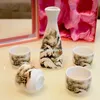 Elegant Japanese Sake Set Porcelain Wine Drinkware Bottle & Cup Gift Traditional Chinese Landscape Painting Winter Mountain and Pine Trees