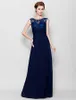 Dark Navy Mother of the Bride Dress Floor-length Sleeveless Chiffon and Lace Scoop Neck Mother's Dresses