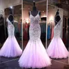 2019 nieuwste lichtpaars zeemeermin lange prom jurken kralen kristal lange pageant jurken criss cross back avond prom jurk vestido de fiesta