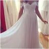 Bohemian A Line Wedding Dresses Off Shoulder Spets Appliques Chiffon Summer Long Golvlängd plus storlek Boho billiga brudklänningar